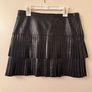 BCBGMaxAzria Black fringe Leather Mini Skirt Size 2